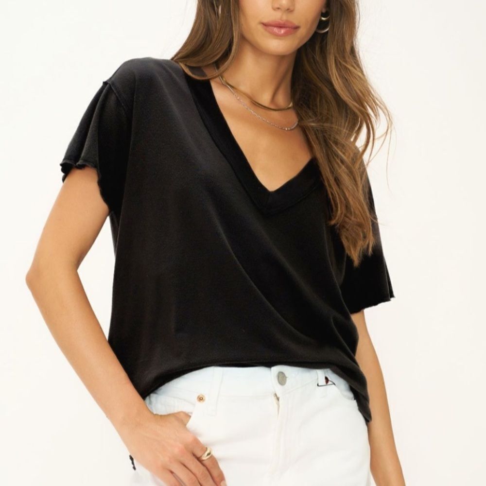 White House Black Market Black V-Neck Short Sleeve Top